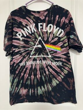 Pink Floyd Black and Pink Tie-Dye Logo Tee